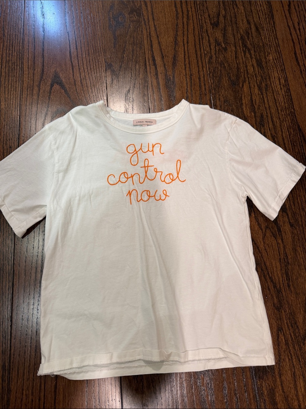 Lingua Franca Short-Sleeve Tee with Orange Script Embroidery